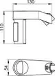 Brausehalter von Keuco mit verstellbarem Arm in schlichtem Design. Technische Zeichnung zeigt Seiten- und Oberansicht mit definierten Maßen.